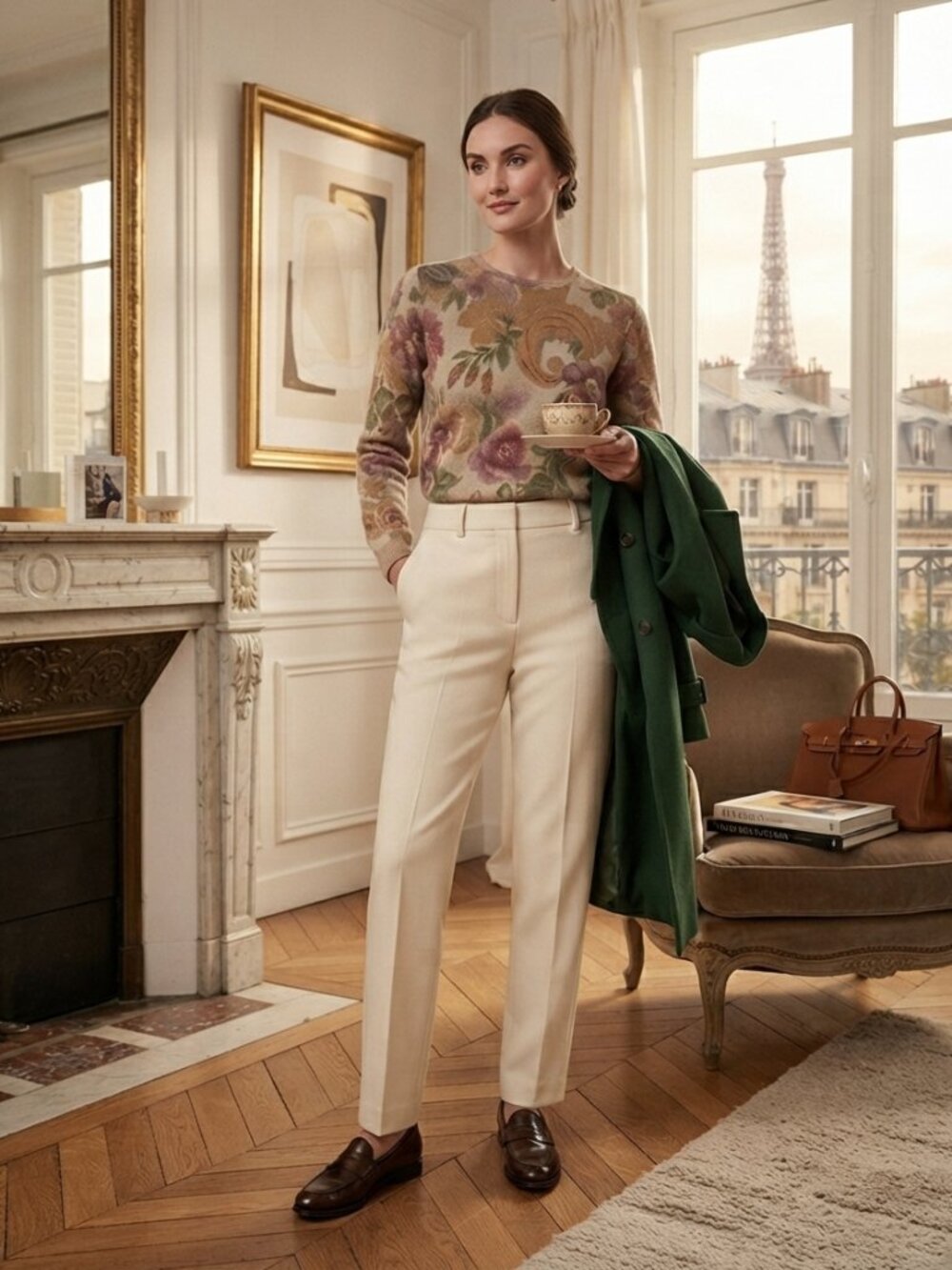 Nina Leonard Vintage Floral Tapestry Lambswool Angora Sweater Dark Academia S